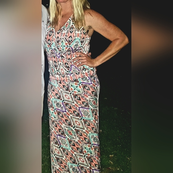 Veronica M Maxi Dress Banded Waist plunge neck racerback super soft - Picture 4 of 6